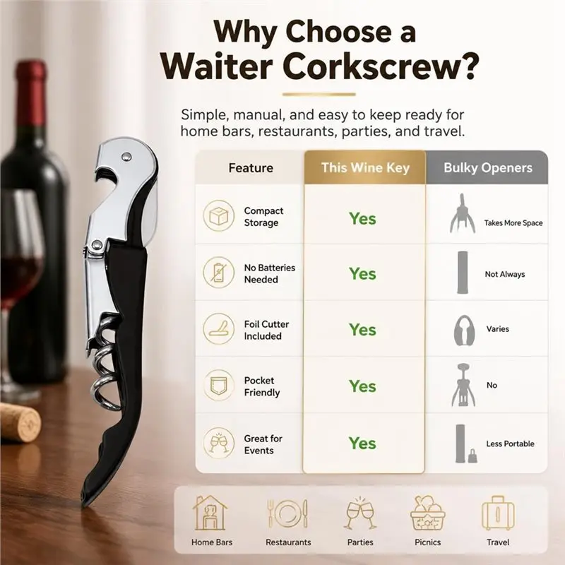 ABUI-Wine Opener Set- Waiter Corkscrew In 5-Pack Black Stainless Steel Bar Tools