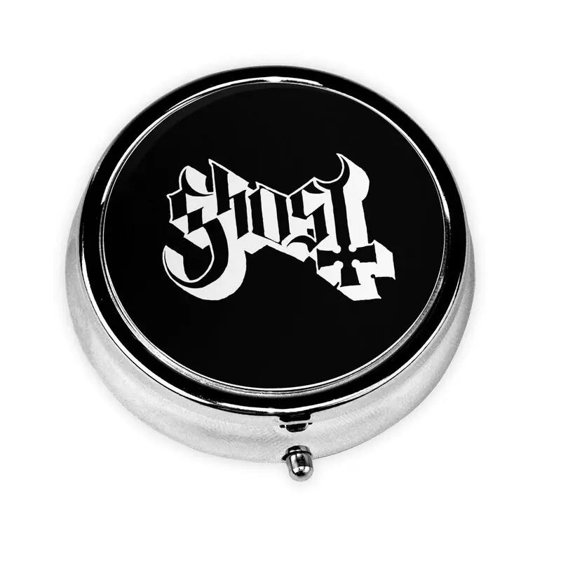 

Ghost B.C. Band Print Pill Box with 3 Compartment Portable Round Pill Case Reunionese Proud Metal Travel Pill Organizer