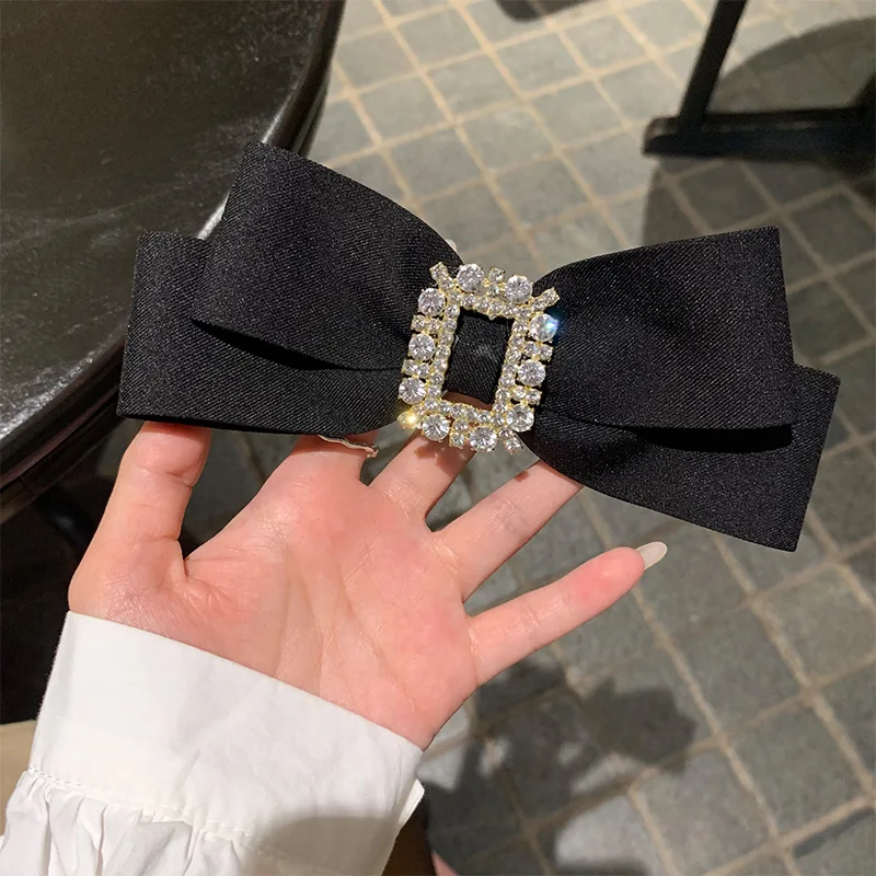 Koreańskie akcesoria do włosów Wysokiej klasy tkanina Art Bow Spring Clip Czarny aksamit Rhinestone Opaska na głowę Temperament Damskie nakrycia głowy — zdjęcie 5