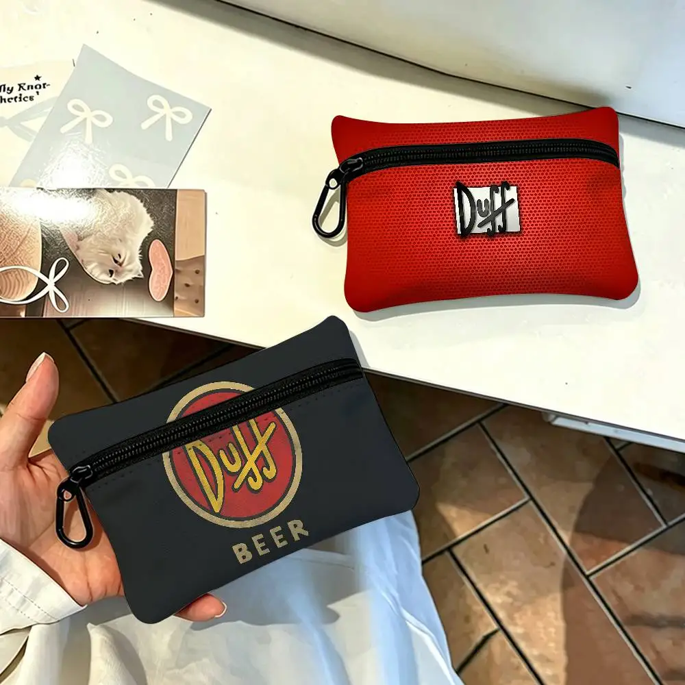 Ft D-Duffs Beer Lightweight Oxford Fabric Coin Purse Carabiner Hook Design Mini Card Key Organizer Bag