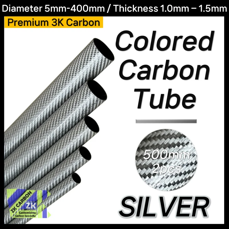 

2pcs/lot 500mm Silver Colored Carbon Fiber Tube OD 5-30mm For RC Airplanes Parts Glossy Twill Carbon Tube 3K Material