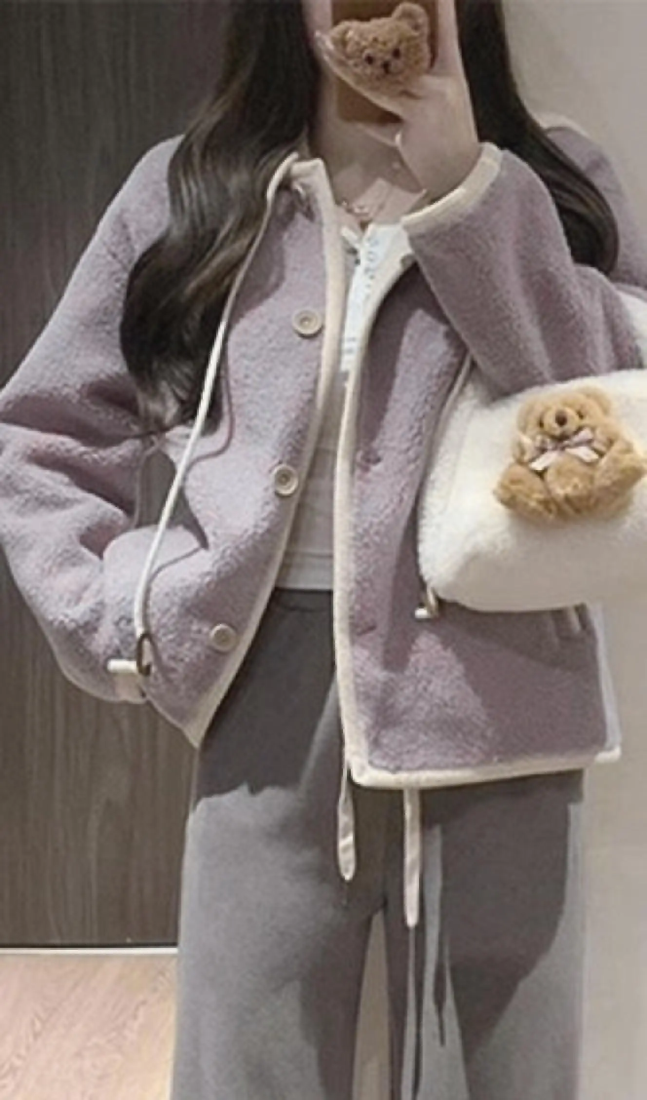 

Lamb Wool Jacket Women'S Clothing Blends Mixed Fabric Texture Surface Interest Material Combination Construction Compound