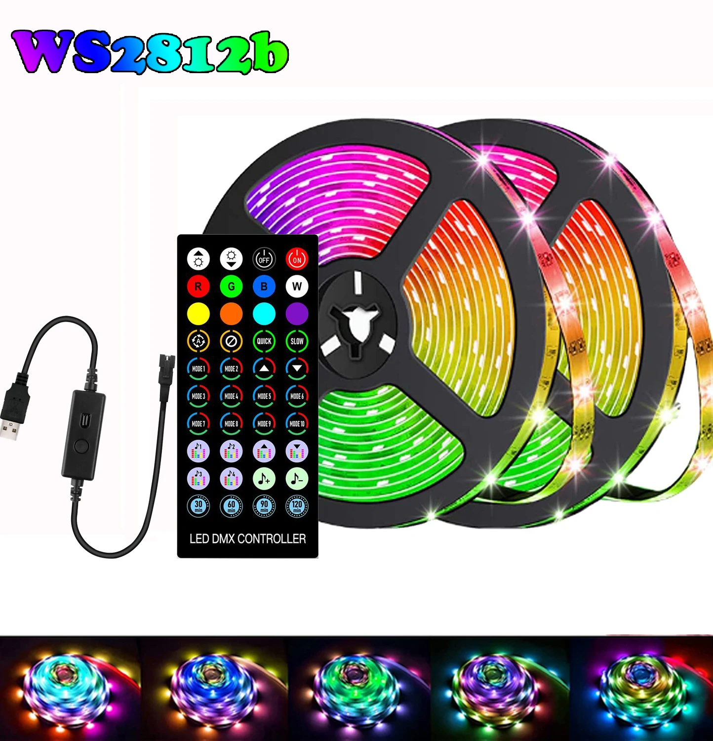 Bande lumineuse RGB Led adressable individuellement, 1-30M WS2812B, 5050 Pixels intelligents, effet de chasse, lumières, contrôle Bluetooth