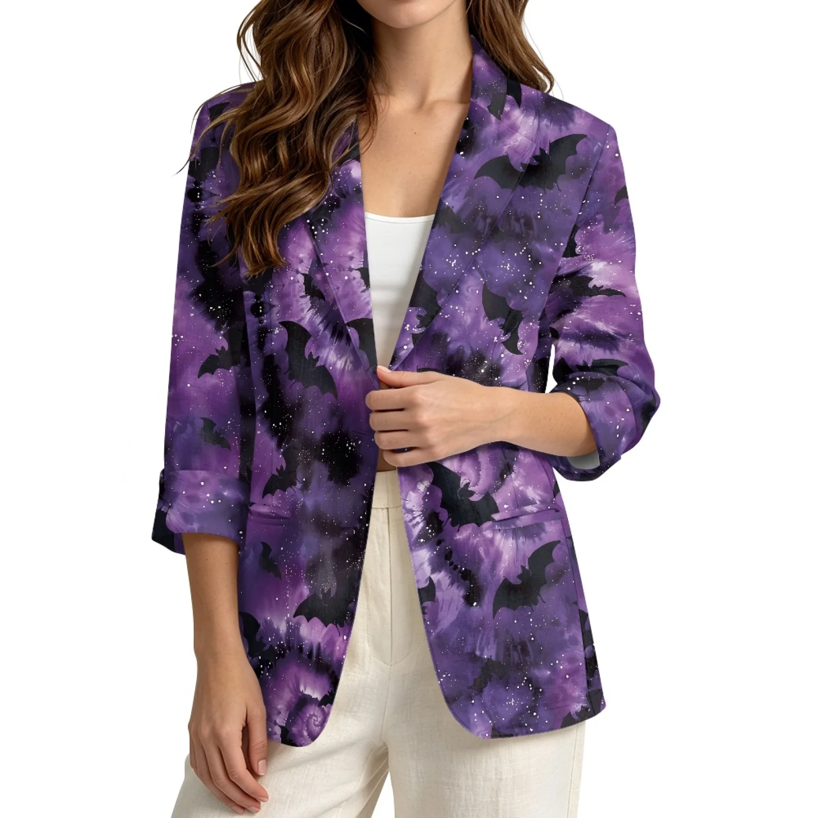 PENSTROLL Purple Bat Swirl Linen Style Beach Cover Ups Layering Top for Women Loose Layering Piece