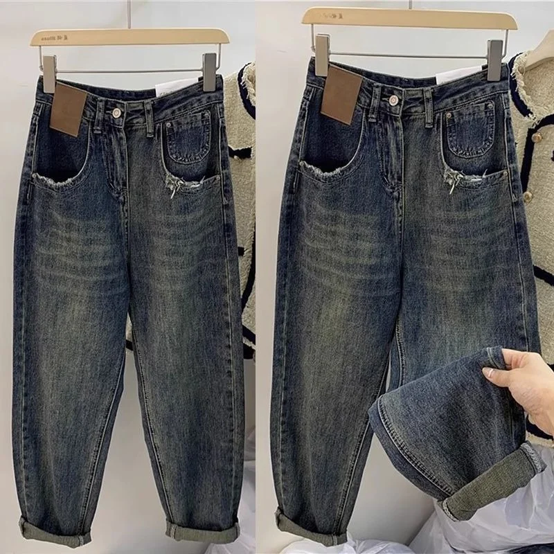 

plus Size Mom Dad Denim Jeans Women's High Waist Loose Casual Harlan Pants Trendy Spring Season Street Sle Neutral Fit