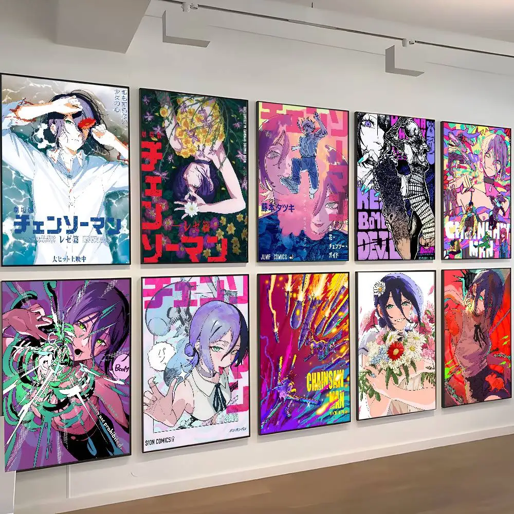 C-Chainsaw-Man Chaotic-Dramatic Classic Vintage Posters Decoracion Painting Wall Art White Kraft Paper Kawaii Room Decor