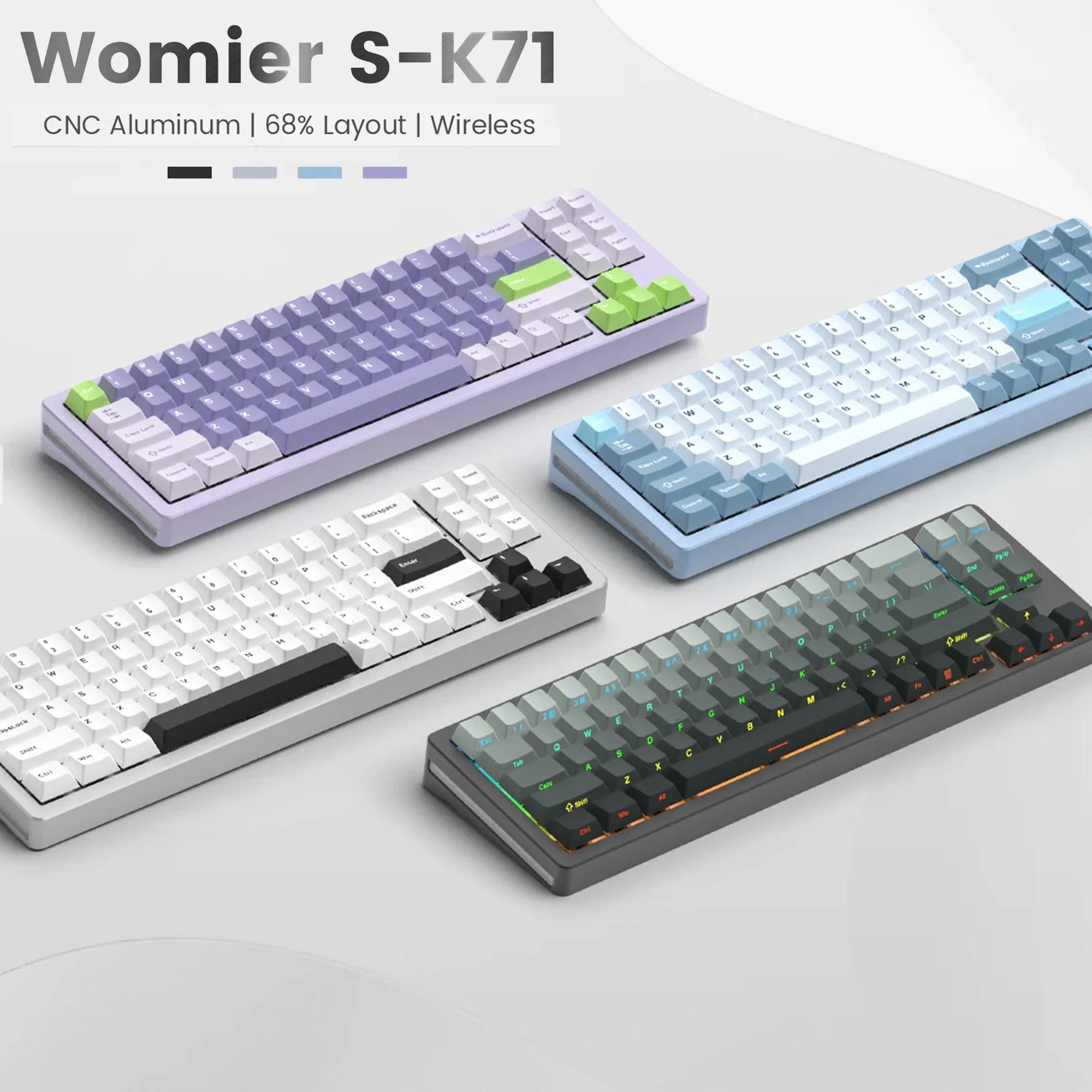 

Womier Blue S-K71 Трехрежимная 68% алюминиевая прокладка Bluetooth Беспроводная механическая игровая клавиатура с возможностью горячей замены для Mac Wp Красный переключатель