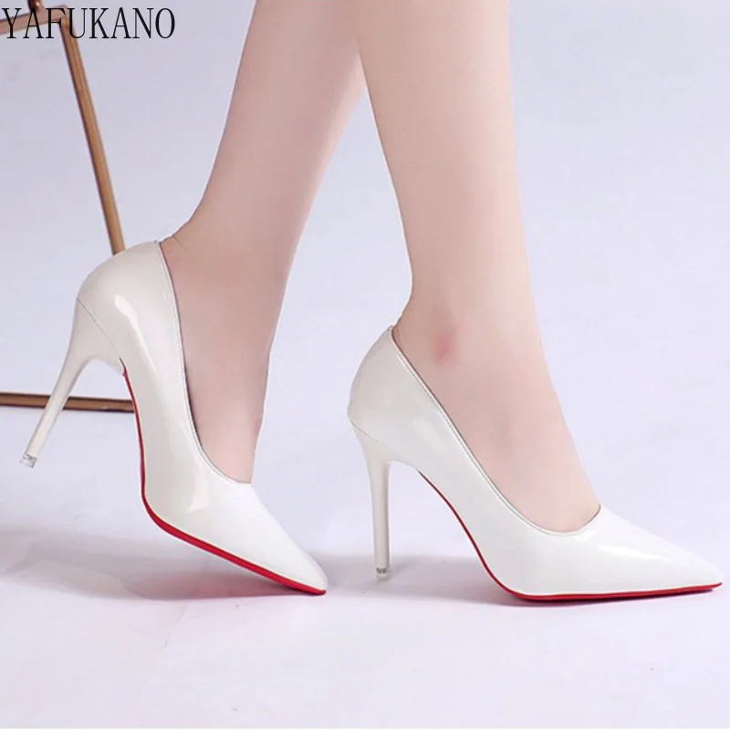 White Black Sexy Stiletto High Heels Classic Womens Pumps 6cm/10cm Party Wedding Shoes Fashion Pointed Toe Red Sole Single Shoes