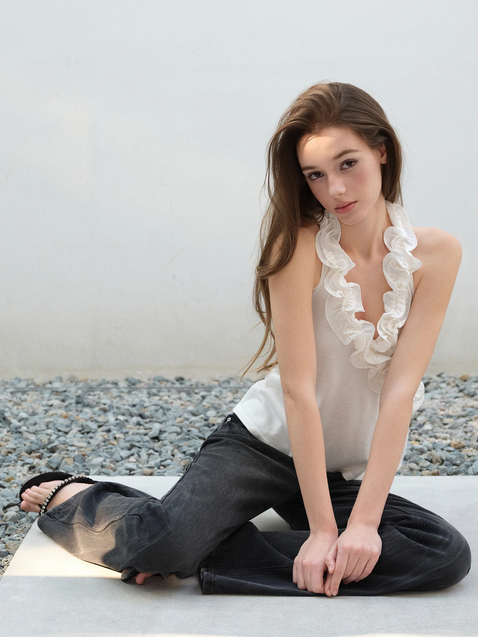

Original Design Noncestnon Wood Grain Fish Line Neck Hanging Vest Shiny Fabric Women's Short Style Cotton Blend Vest