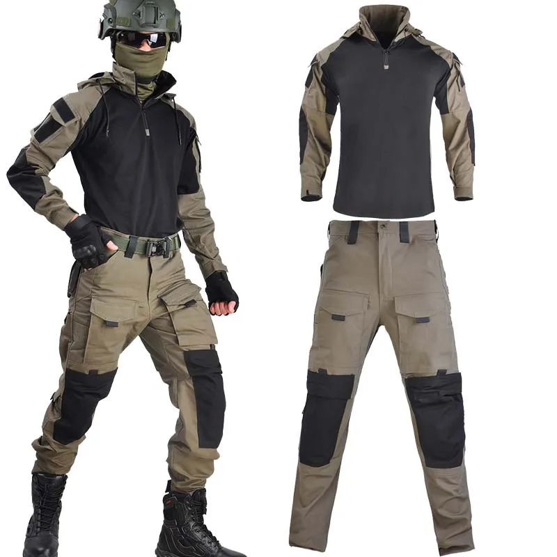 HAN WILD Outdoor Suit Men Tactical Hiking Set Climbing Clothing Combat Uniform Safari Shirt Camping Softair Pants Hunt Outfit