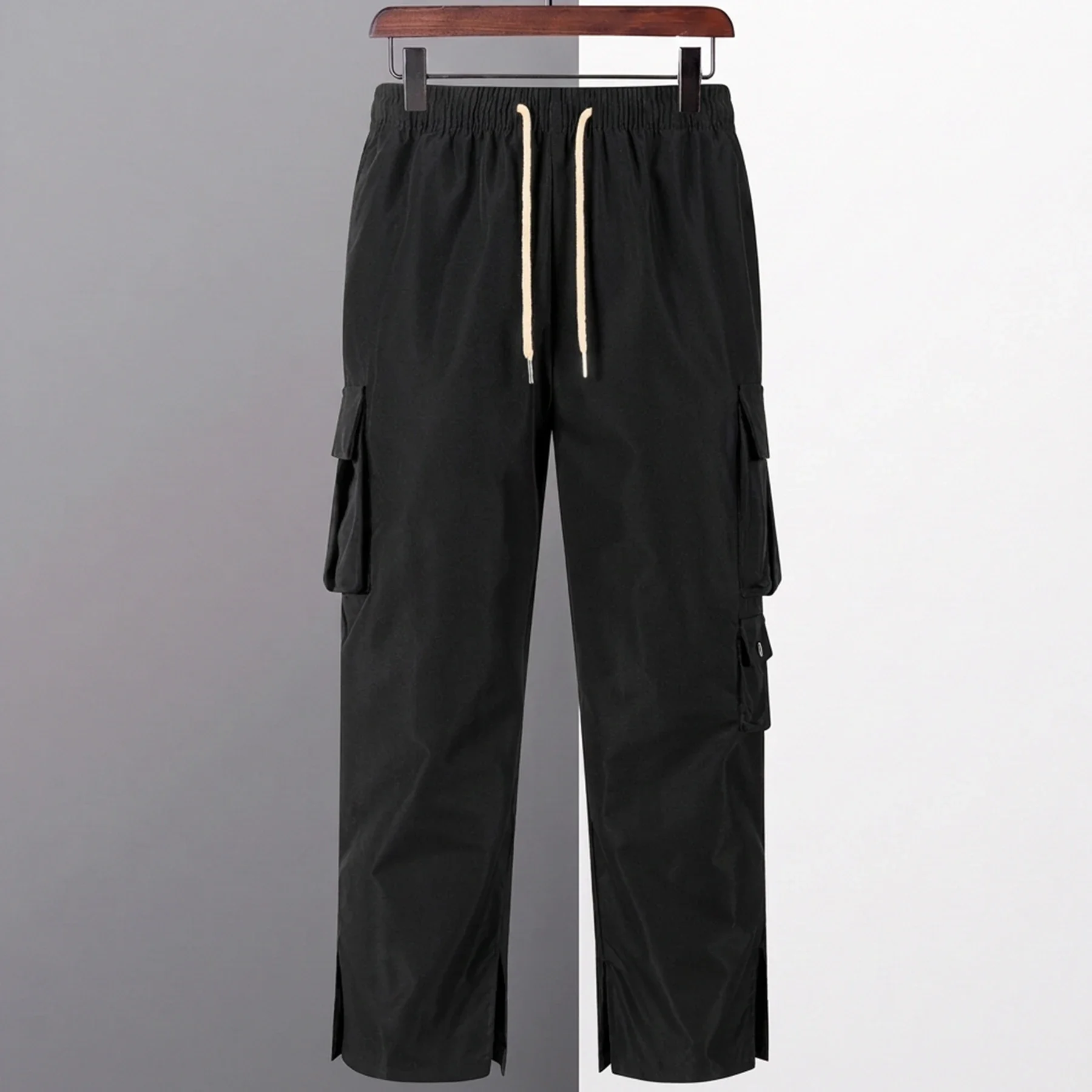 Men Work Cargo Pants Straight Leg Elastic Waist Drawstring Multi Pocket Casual Trousers Outdoor Streetwear Pants for Men view 5
