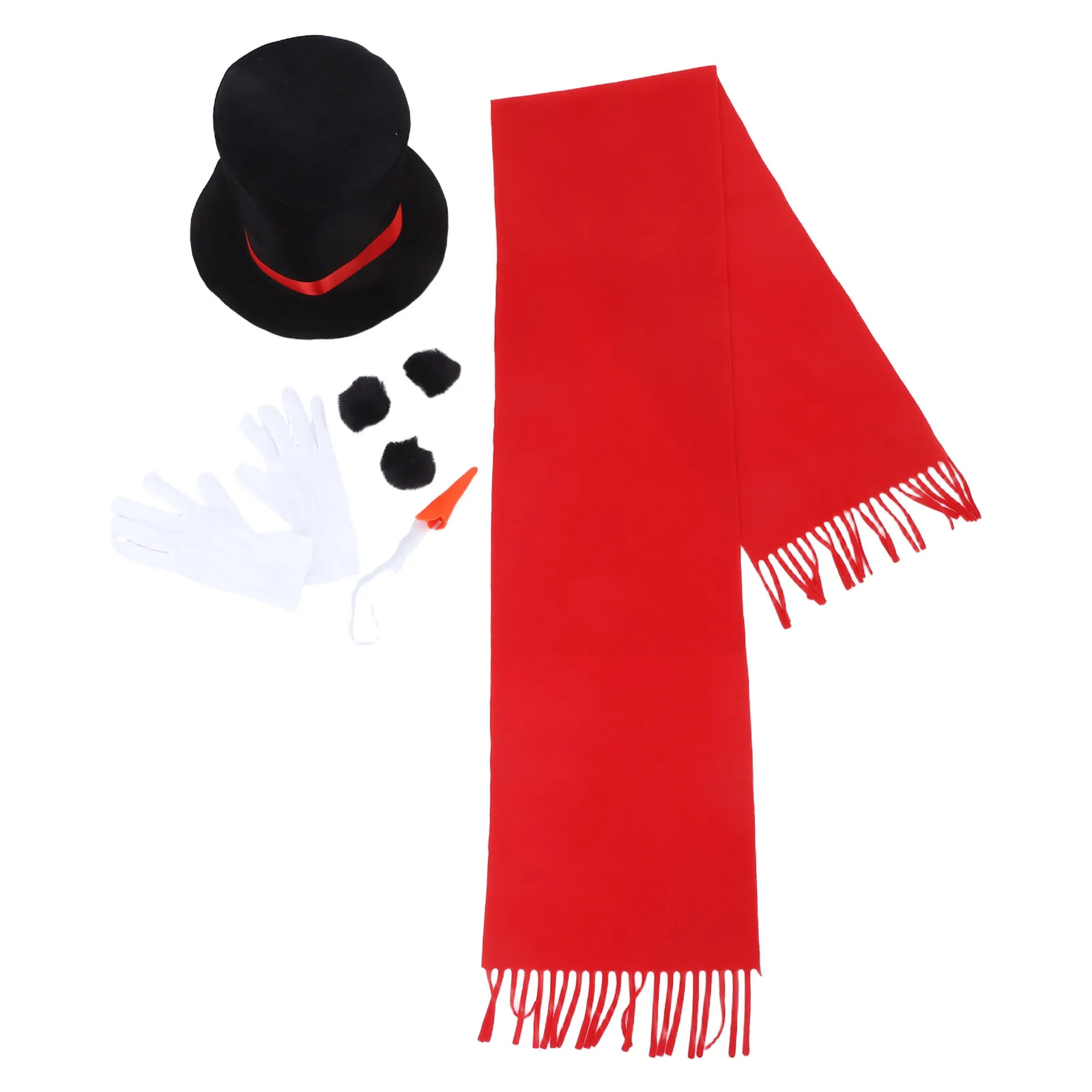 Festive Snowman Costume with Scarf Carrot Nose Hat Gloves Pom Poms Dress Up Set for Christmas Party Cartoon Winter Xmas Event