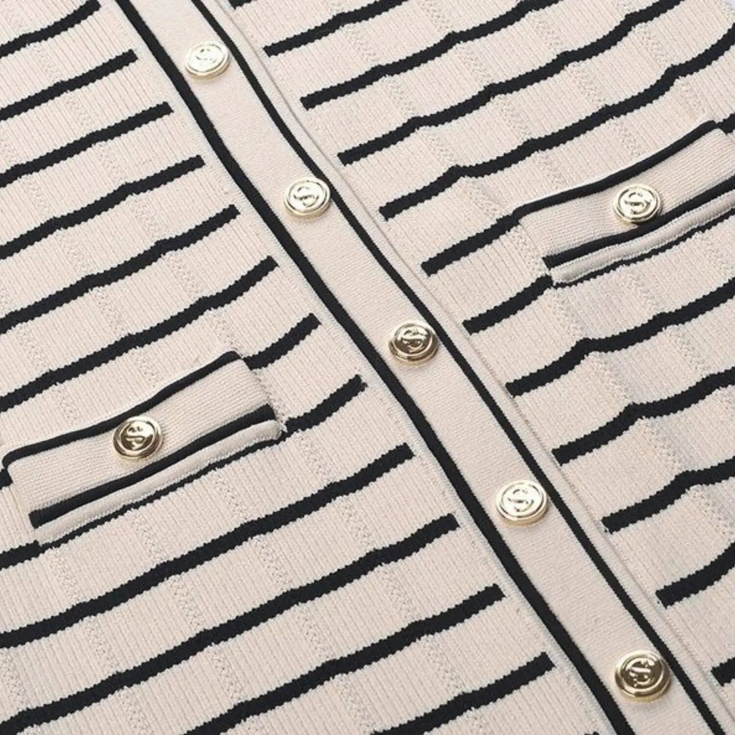 Leosoxs verão roupas femininas manga de cinco pontos vestido longo listra único breasted gola v maxi vestido senhora do escritório casual em camadas