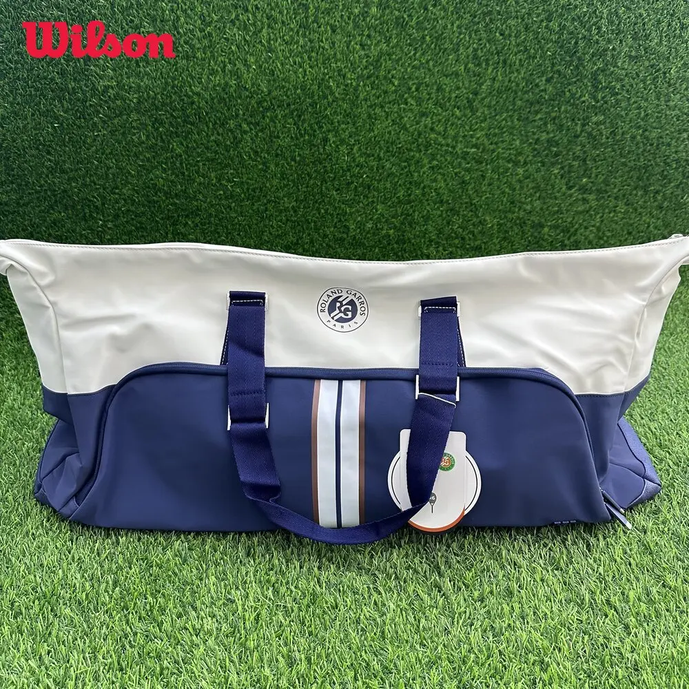 Wilson 2023 Navy 4-6pcs Tennis Racket Bag Super Tour Nylon Large Tennis Bag for 6 Racquets With Two Compartment
