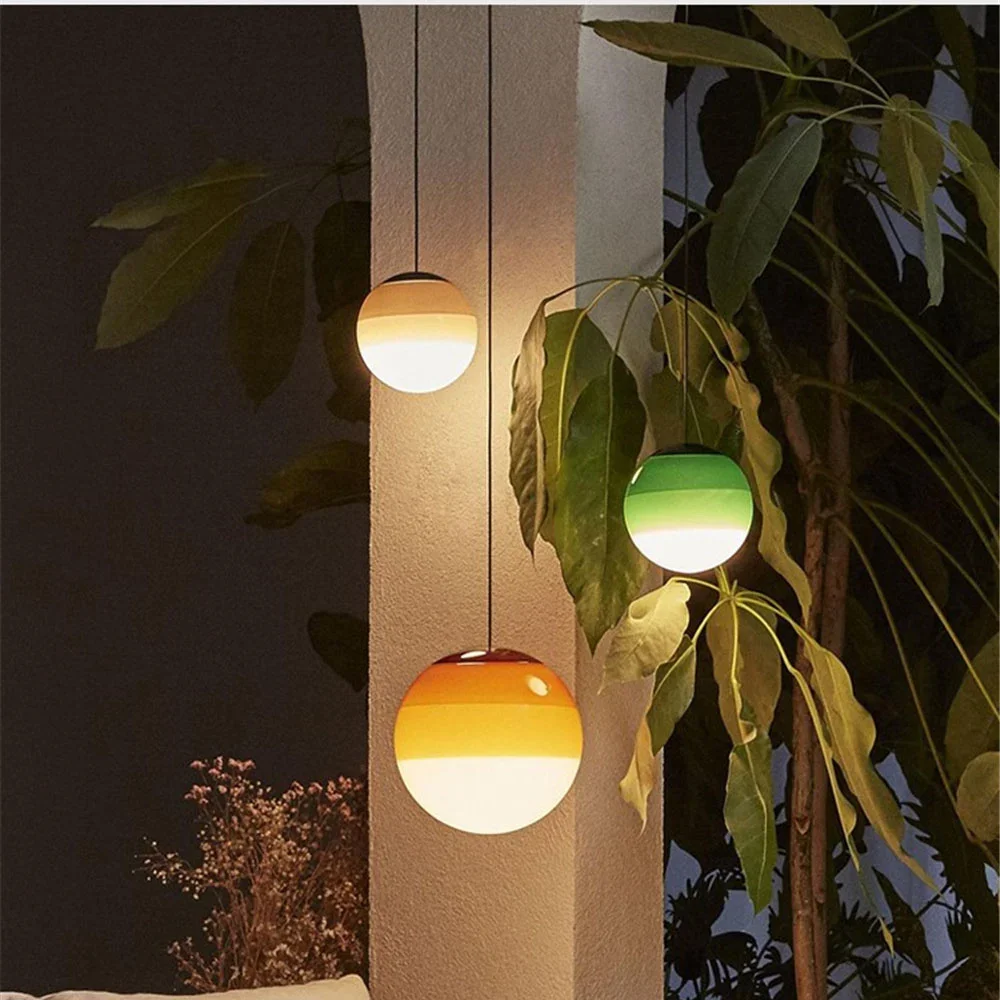 Modern LED Nordic Glass Ball Colorful Pendant Light Gradient Balloon Chandeliers Home Decor Dining Room Ceiling Lamp Lighting