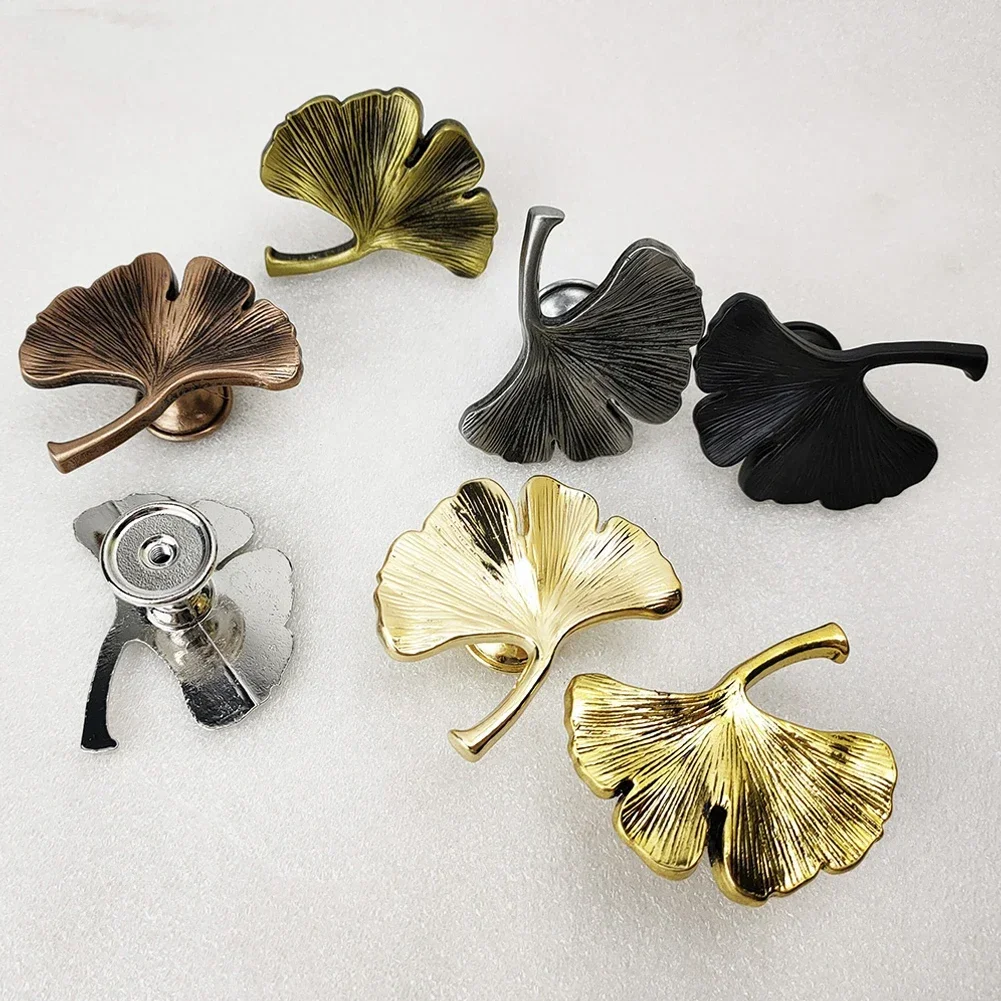 1pcs Golden Ginkgo Leaf Drawer Handle Elegant Single-Hole Knobs Cupboard Handle For Cabinets Children Room Drawers Home Decor