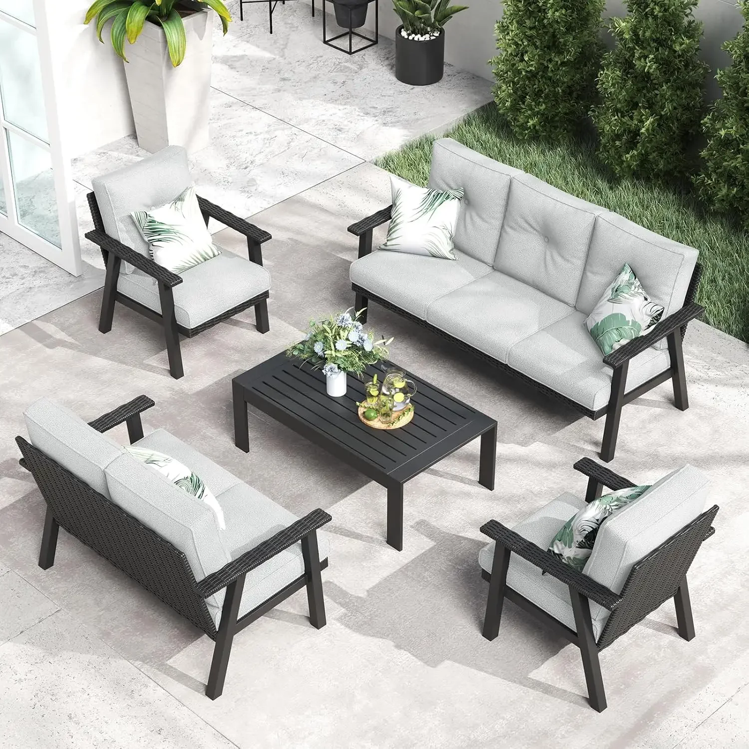 

Modern Aluminum Patio Furniture Set,Outdoor Wicker Rattan Conversation Set Sofa Seating Set for Garden