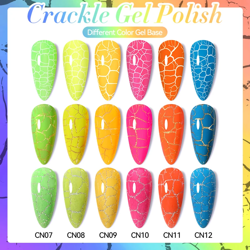 LILYCUTE 7ml Neon Crackle Gel Nail Polish Semi Permanent UV Gel Summer Fluorescent Cracking Nail Gel Nail Art Varnish Salon DIY