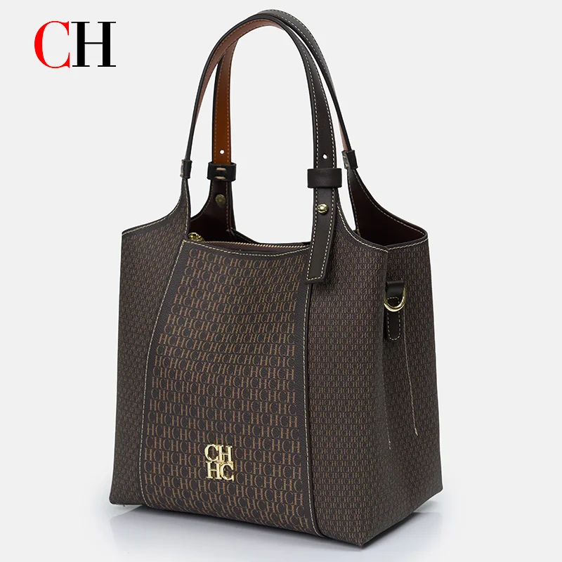 ch-light-luxury-maillard-tone-monogram-print-women's-tote-bag-large-capacity-multifunctional-stylish-handbag