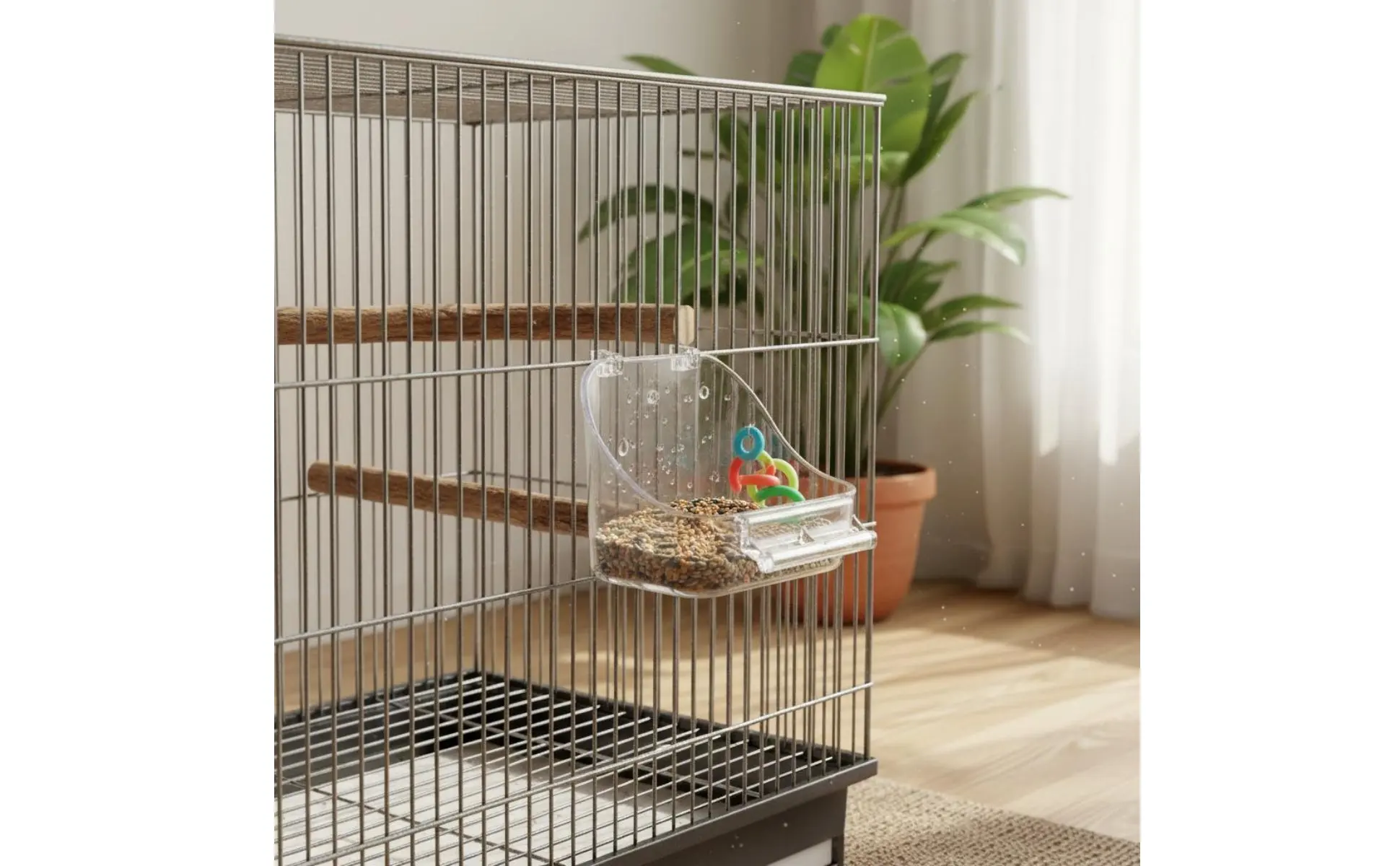 Bird Food Bowl Removable Enclosure Mounted Food Bowl Small Pet Bath Tub Easy to Clean Bird Feeder Cup 2 in 1