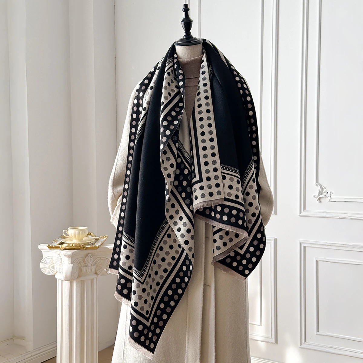 

Женская шаль из пашмины в горошек - роскошный зимний теплый кашемировый шарф, толстое одеяло, бандана, женское пончо Bufanda Echarpe