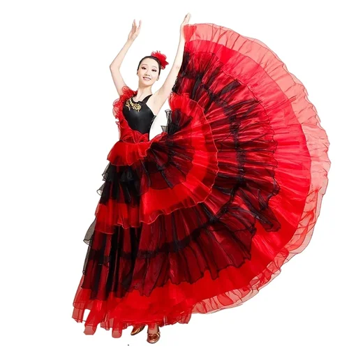 Vestido de Flamenco español de talla grande para mujer, traje de danza del vientre, ropa de equipo de actuación de escenario hermosa, moda de baile moderno