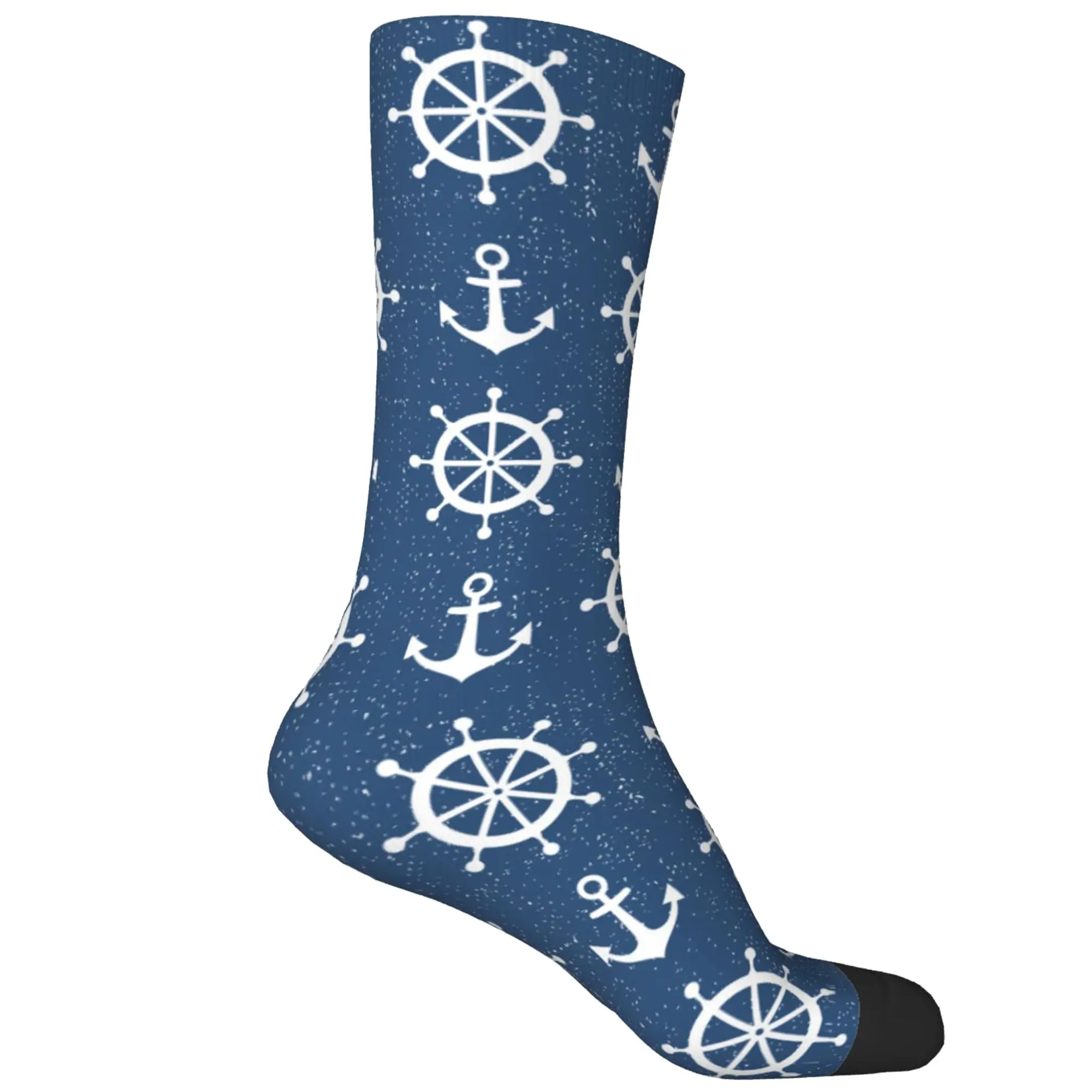 Nautical Anchor Ship Steering Wheel Cool Socks For Men Women Funny Novelty Crew Socks Print