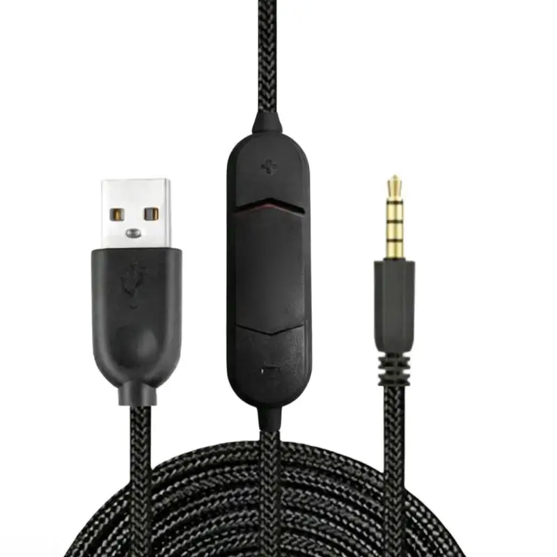 

D08B TangleFree Nylons Braid Auxes Cable Featuring Builts In USB Sound Processor And Clicks Mics Mute For Clear Voice Chat