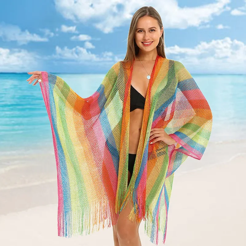 Beach Cape Cloak Women Fine Mesh Weaving Poncho Seaside Holiday Spring and Summer Lady Gold slit Bikini Beach Coat Shawl B2