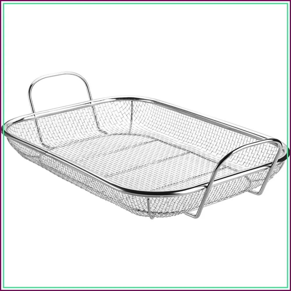 

15x11 Inch Stainless Steel Grill Basket for Vegetables, Chicken, Meats, Fish with Two Handles