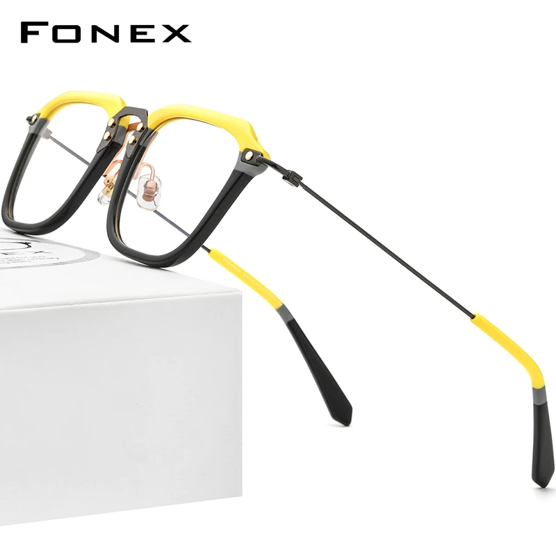 

FONEX Acetate Titanium Glasses Frame Men 2021 Vintage Oversize Square Eyeglasses Women Spectacles Eyewear F85684