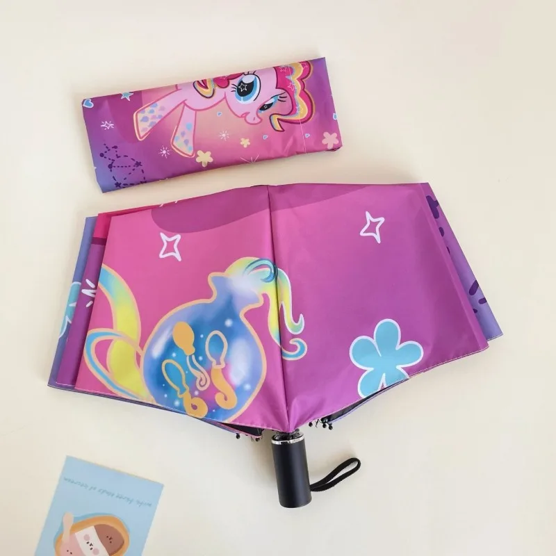 Cute My Little Pony Pinkie Pie Cartoon Print Fully Automatic Folding Rain or Shine Umbrella Student Sun Protection Sun Umbrella