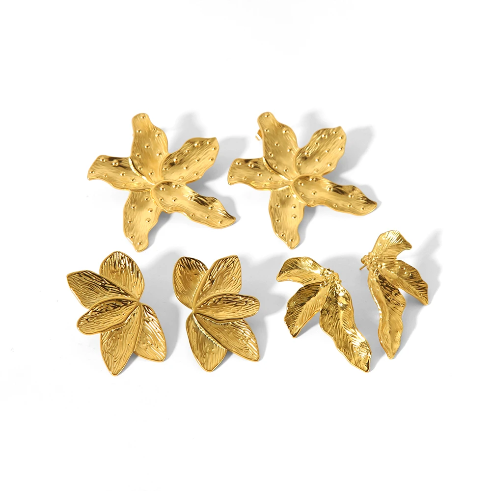 Exaggerated Design Large flower stainless steel Ear Studs Ladies' 18K Gold-Plated Fashionable Daily Jewelry Earrings