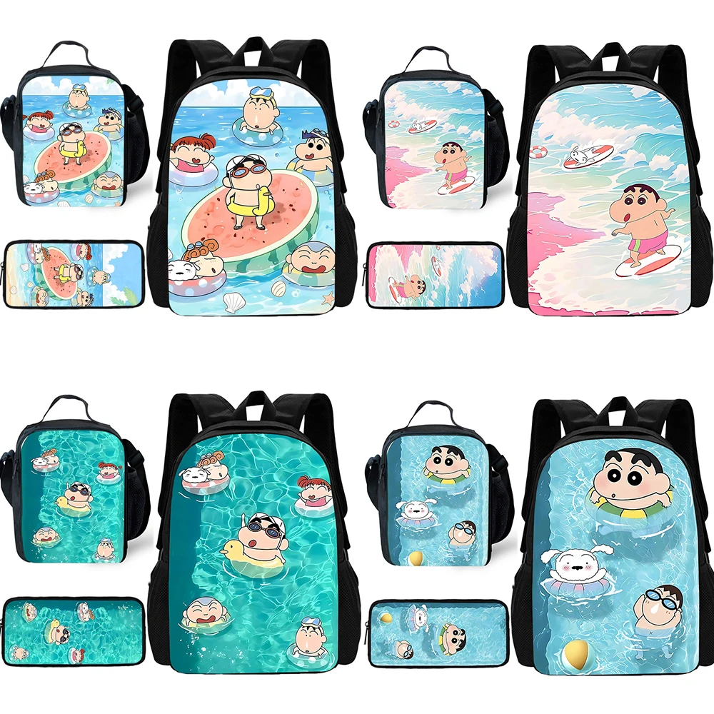 

3 pcs set Cute Anime Crayons Shinchans Child School Backpack with Lunch Bags ,Pencil Bags ,School Bags for Boys Girls Best Gift