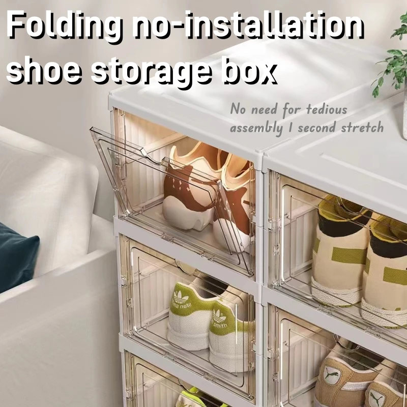 Shoebox, Shoe Storage BoxTransparent ShoeboxStackableSolid PlasticNot Fragile Easy to Install - One-piece Shoebox with Door 3 La