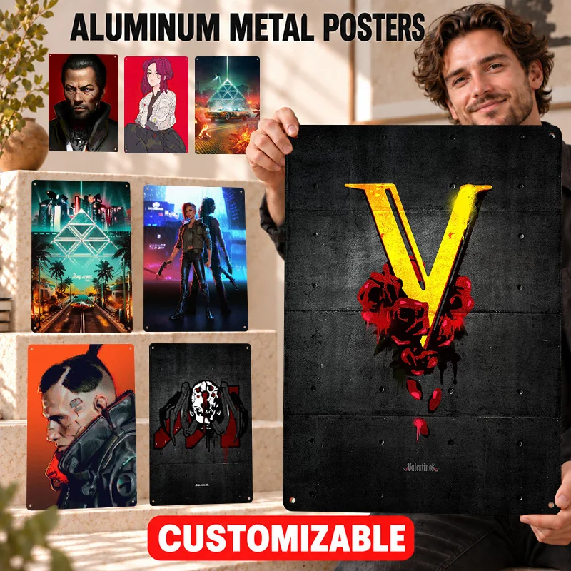 Cyberpunk game Textured Metal Posters Bold Decorative Graphic Bedroom Wall Art Personalized Aluminum Sign Gift For Sci Fi Fans