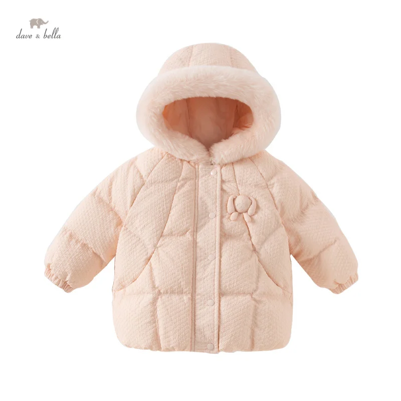 Dave Bella Children Girls Baby Cute Top Outerwear 2024 Autumn Winter Casual Gentle White Duck Down Parka Outdoor Warm DB4242390