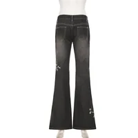 Floral Embroidery Jeans Vintage 2000s Low Rise Flared Jeans Women Retro Y2k Baggy Denim Pants High Street Basic Trousers - Image 5