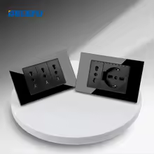 DELEFU Black Tempered Glass USB TypeC Fast Charging Wall Socket