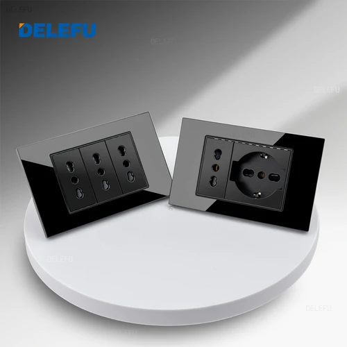 DELEFU vidrio templado negro Italia USB TypeC enchufe de pared de carga rápida Schuko Tuya Wifi interruptor inteligente Sat TV Tel timbre Chile