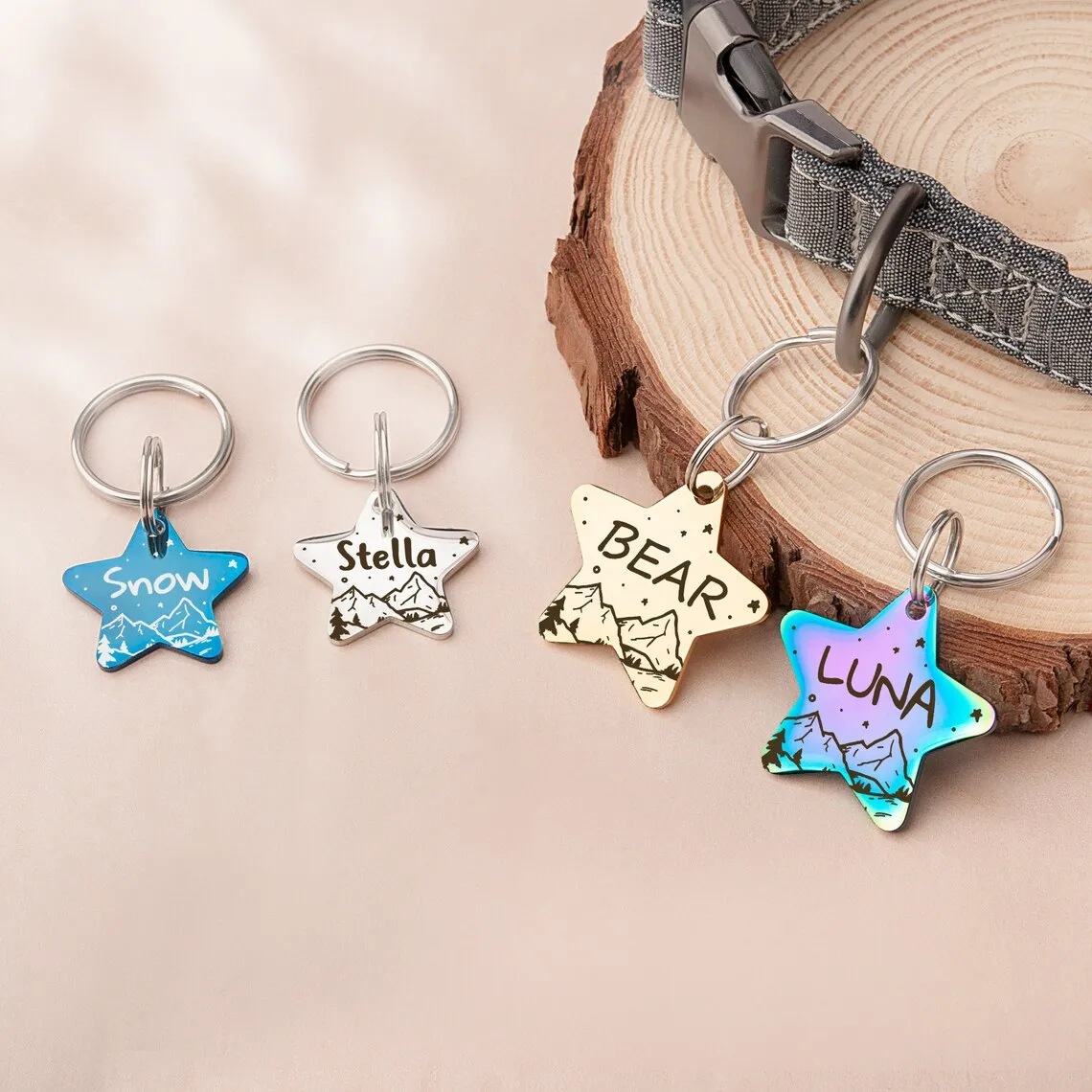 Personalized Pet Collar ID Tag Custom Pet Name Star Pattern Tags for Kitten ID Collar Nameplate Pendant for Dogs Cat Supplies