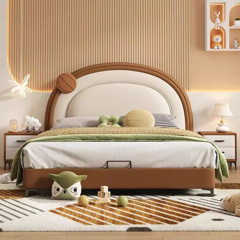 

！@2025 High End Kids Leather Bed Fashionable Leather Home Bed With Storage for Kids Hotel
