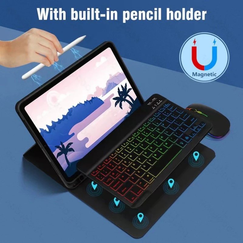 Imagem -02 - Magic Keyboard e Mouse para Ipad Air Rainbow Backlight Coreano Espanhol Árabe Ipad Air 11 2024