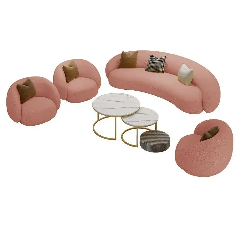 Nordic living room lamb wool fabric curved sof a, clothing store hospitality leisure sofa, office negotiation s ofa