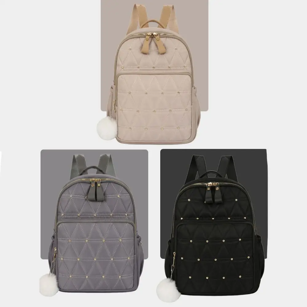 Tas Bahu Klasik yang Dapat Disesuaikan, Tas Ransel Wanita Elegan Vintage, Tas Tangan dengan Rivet, Tas Perjalanan Nilon, Tas Kasual