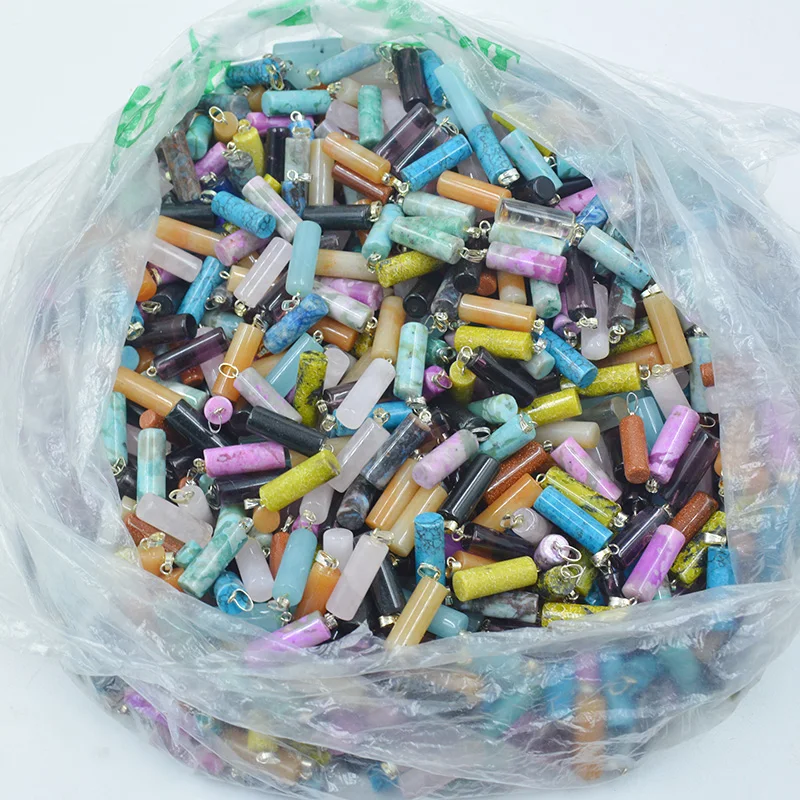 700PCS 8X22MM cylindrical natural semi gemstone mixed color pendant DIY handmade necklace bracelet earrings