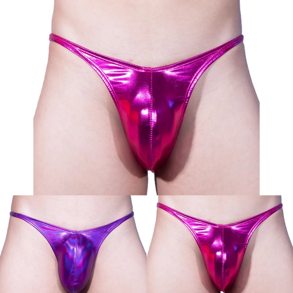 Men's Sexy Briefs Underwear Fake Leather Underwear Bulge Pouch Briefs Shiny Solid  Lingerie Panties Underpants