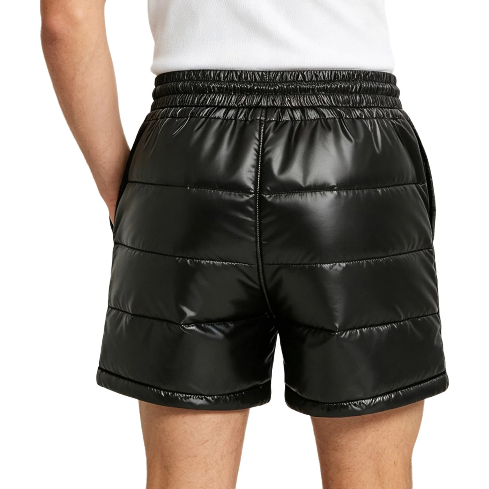 Fashion Puffer Boxer Shorts for Men Elastic Drawstring Waistband Padded Side Pockets Leakproof Shorts for Disco Party Clubwear