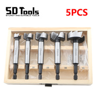 5Pcs Forstner Drill Bits Set 1/4 Inch Hex Shank Hinge Boring Drill Bit Self Centering Hole Saw Kit Woodworking Hole Cutter Tools