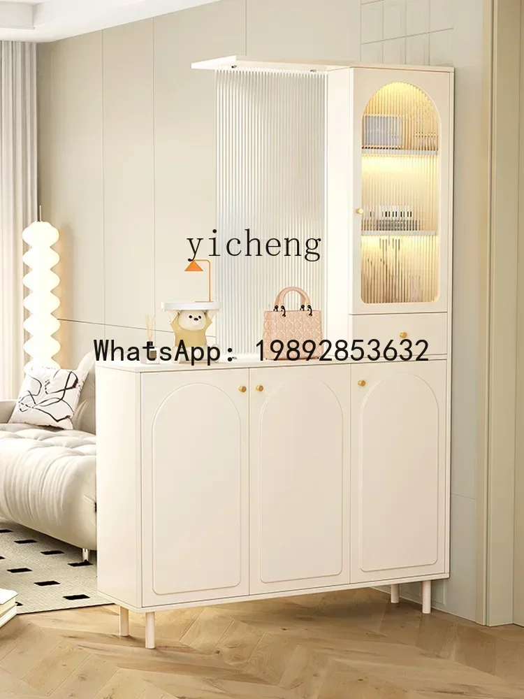 x9 Cream Style Home Entry Entrance Cabinet Partition Storage Rack Porch Cabinet Living Room Shoe Cabinet Screen Integrated